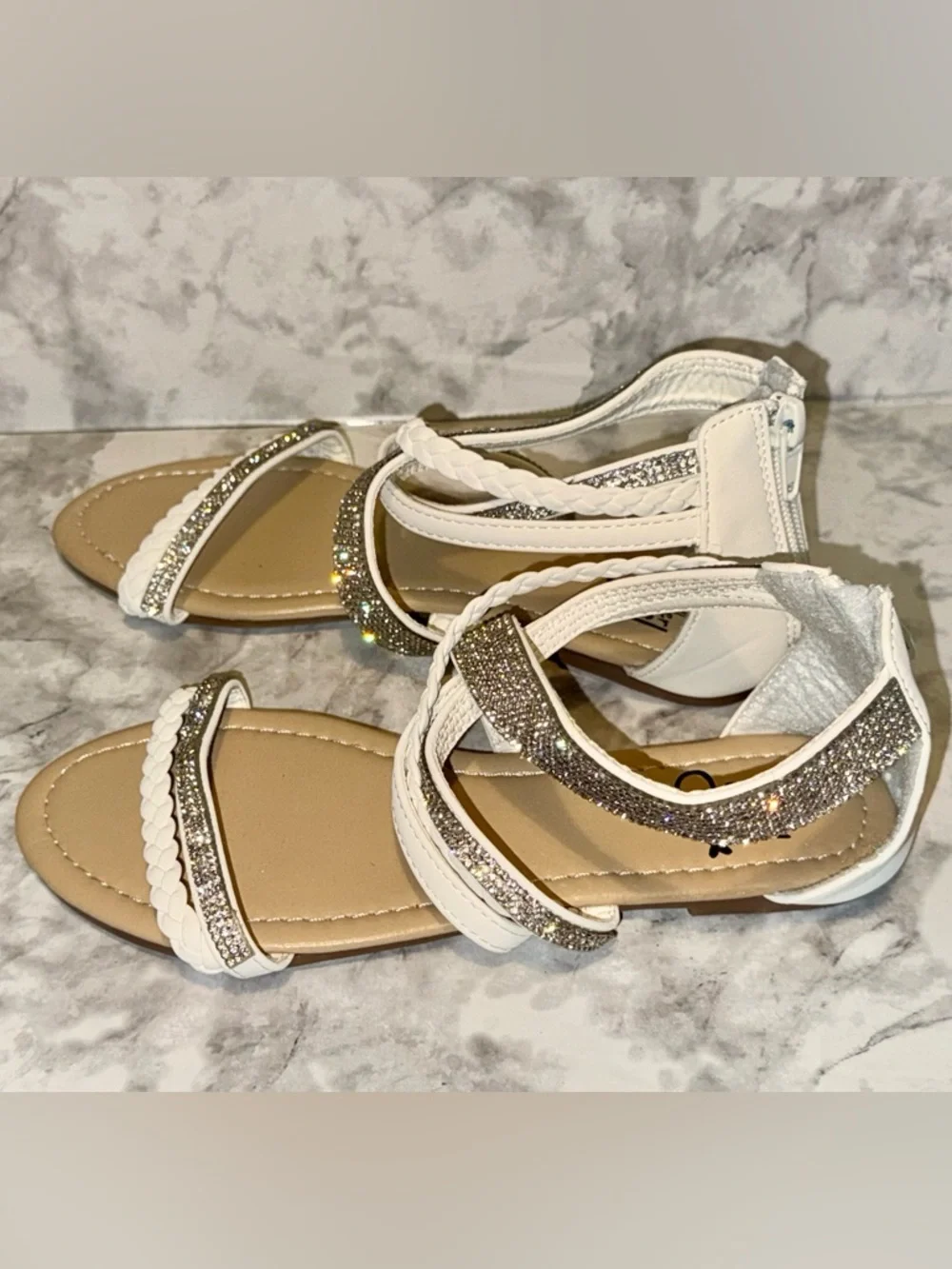 Olivia Miller White Braided Sandals w/ Rhinestones 2Y
