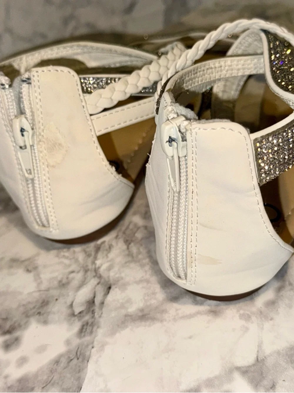 Olivia Miller White Braided Sandals w/ Rhinestones 2Y