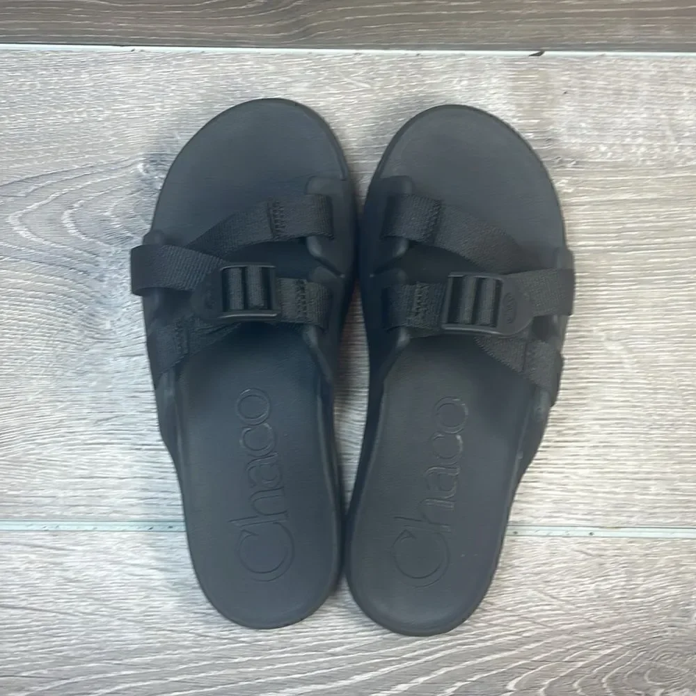 Chaco Chillos Big Boy Sz 4 Slip On Black Adjustable Strap Slides Sandals