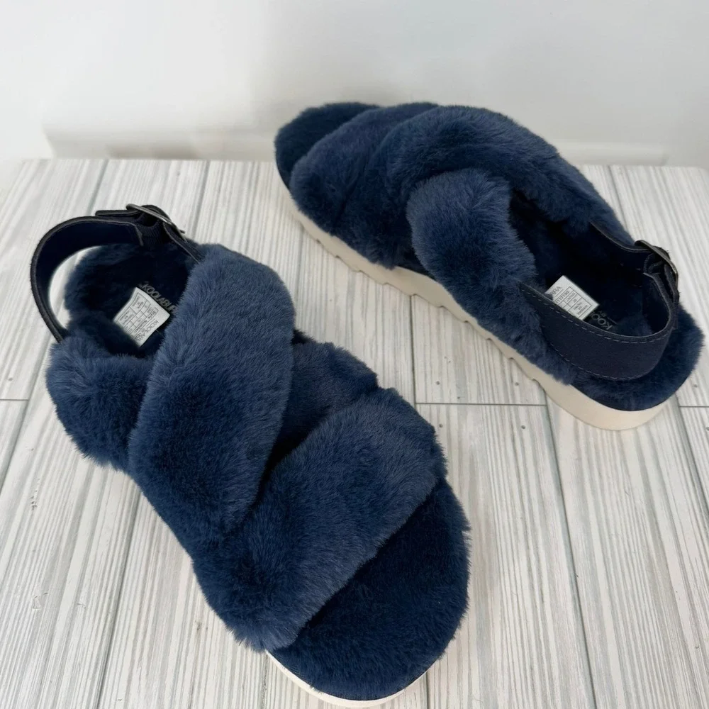 Koolaburra by‎ UGG Furr-Ah Navy Blue Faux Fur Slingback Platform Sandals Size 9