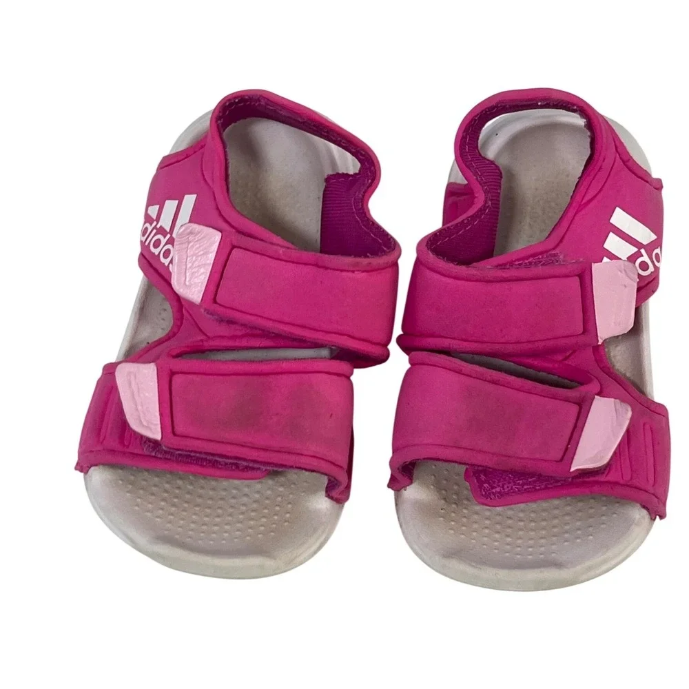 Adidas Kids Dark Pink Adjustable Sandals Sporty Comfort Vacation Baby Girls 6c