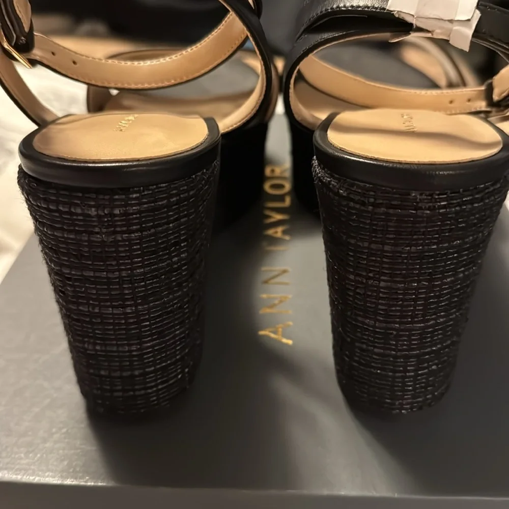 Ann Taylor Straw Platform Ankle Strap Sandals 839587