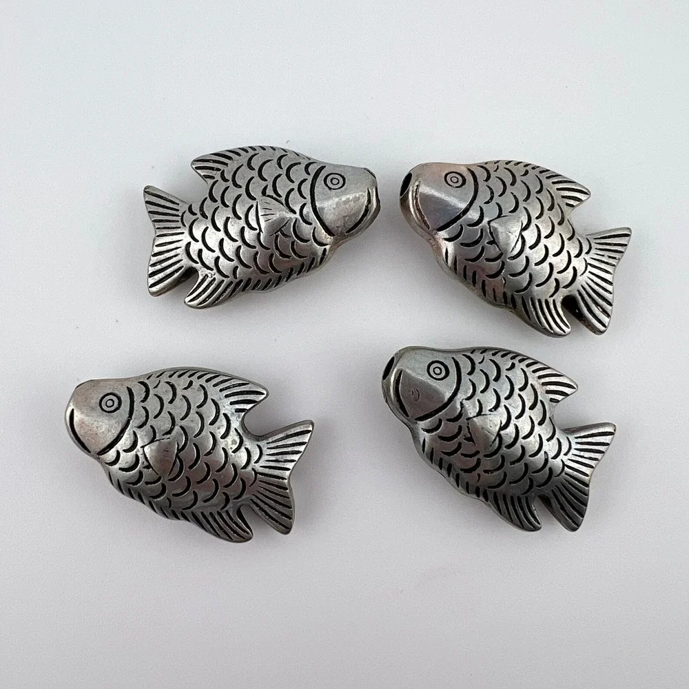 Lot 4 Large Silver Tone‎ Fish Beads Metal Spacer Beads Jewelry Making Nautical
