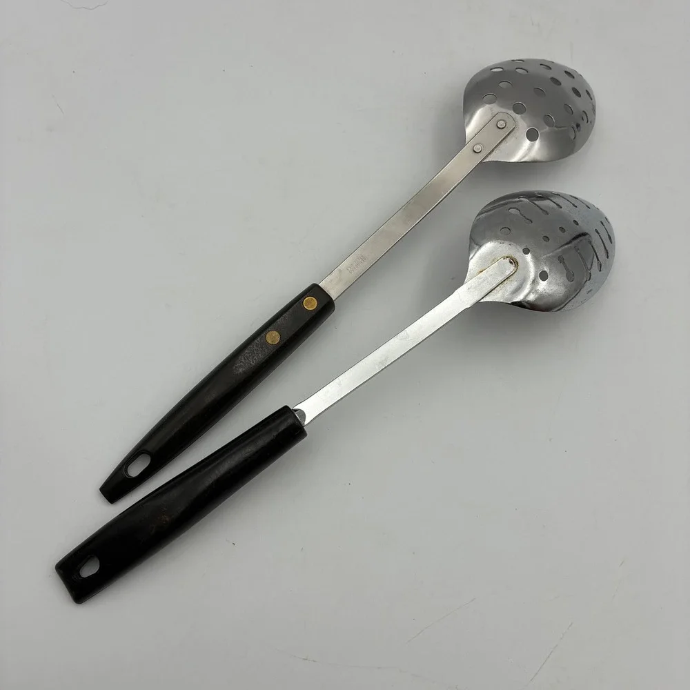 Vintage Ekco Slotted Spoon & Stainless Perforated Spoon Set Made in USA Black