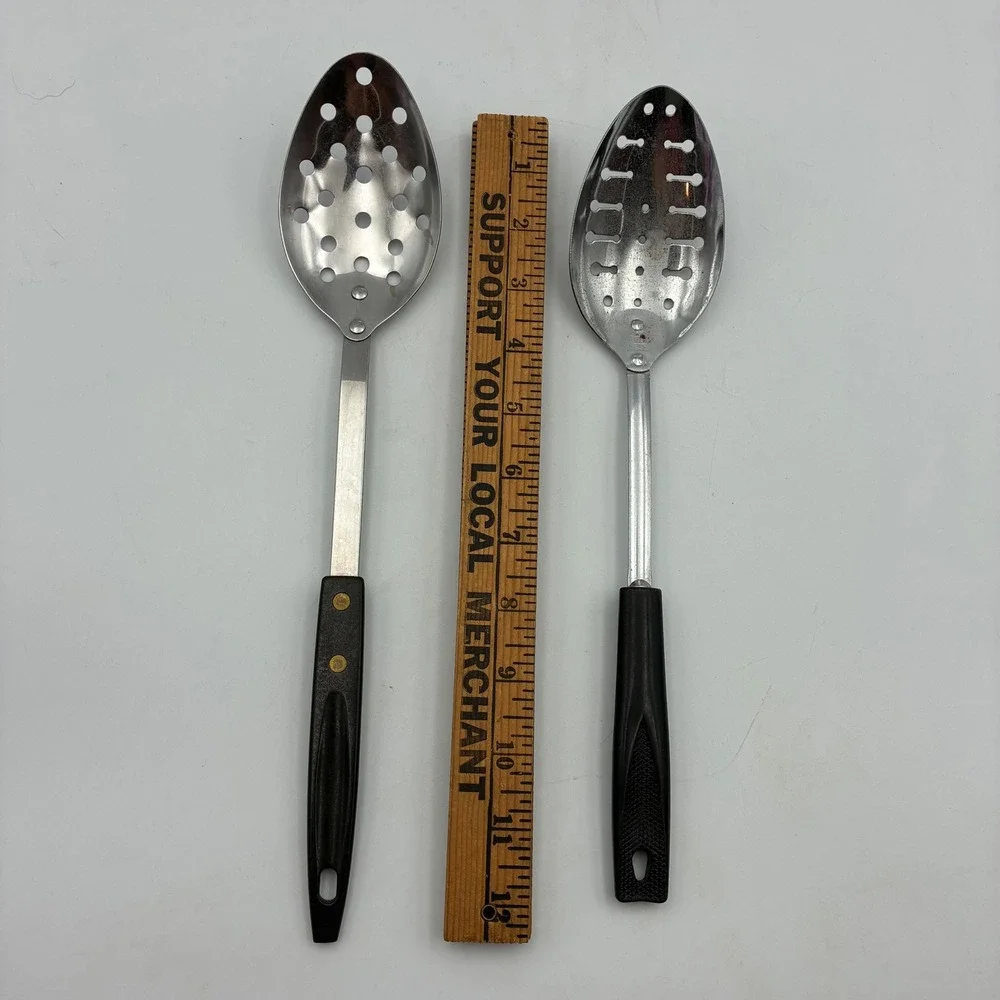 Vintage Ekco Slotted Spoon & Stainless Perforated Spoon Set Made in USA Black