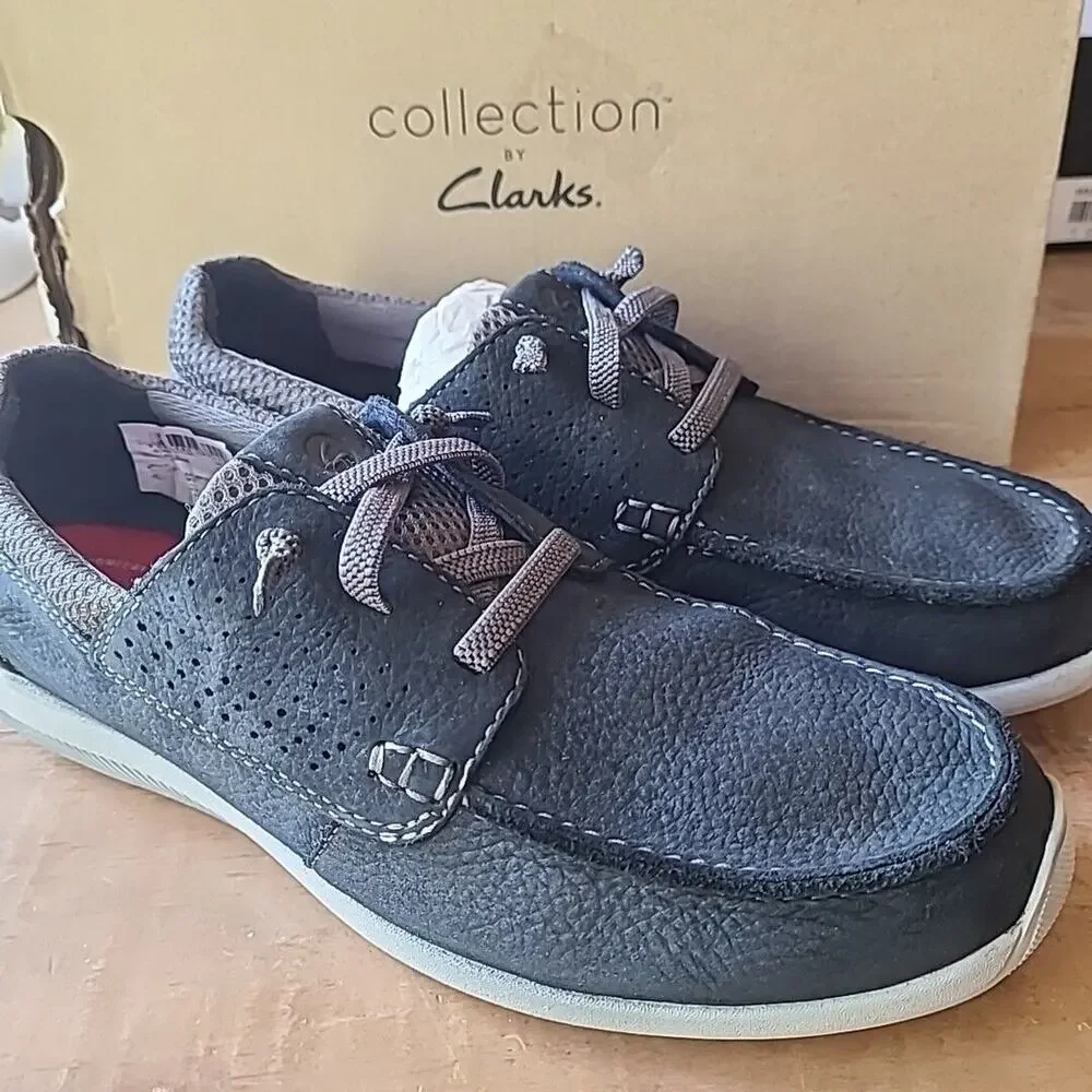 Men's Clarks Collection Gorwin Moccasin Navy Nubuck Size 8M casual‎ sneaker