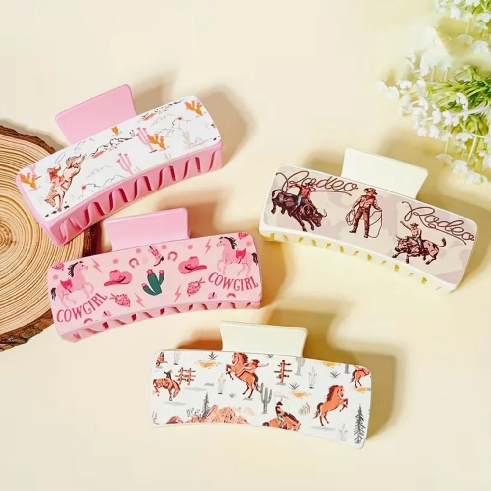 Western Cowgirl Rodeo Hair Claw‎ Clips Set of 4 - Pink and Cream