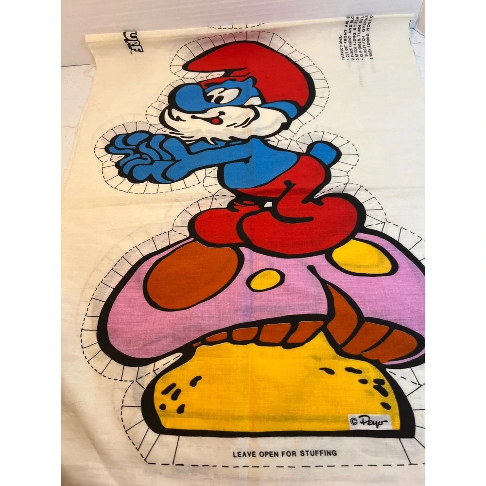Vintage 1982 Papa Smurf Cut and Sew Plush Pillow Fabric Panel Wallace Berrie 215