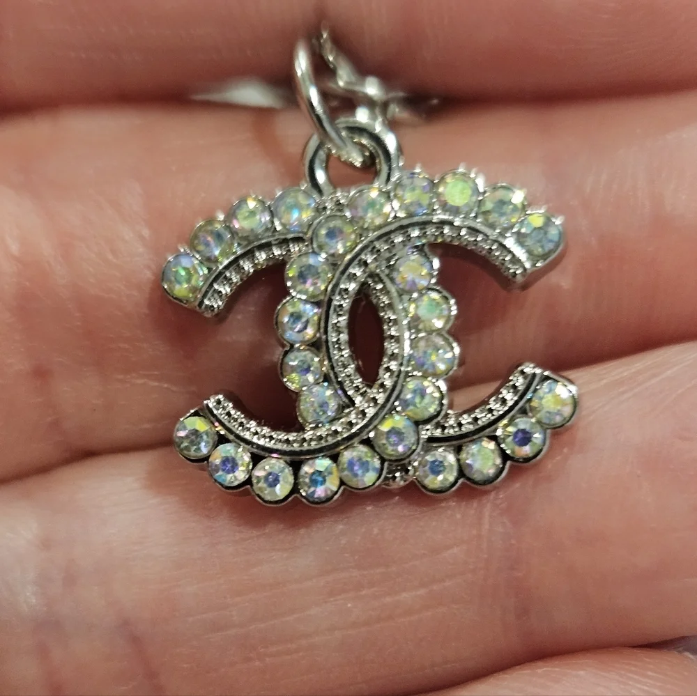 Chanel Stamped Silver Iridescent Crystal Replacement Pull On Bag Charm