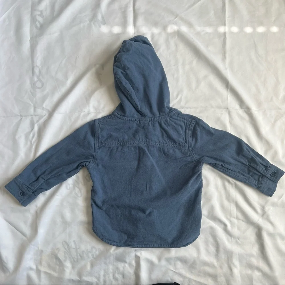 Baby Gap Blue Cotton Hooded Button-Up Shirt Size 12-18 Months