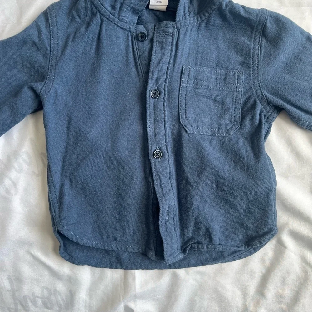 Baby Gap Blue Cotton Hooded Button-Up Shirt Size 12-18 Months