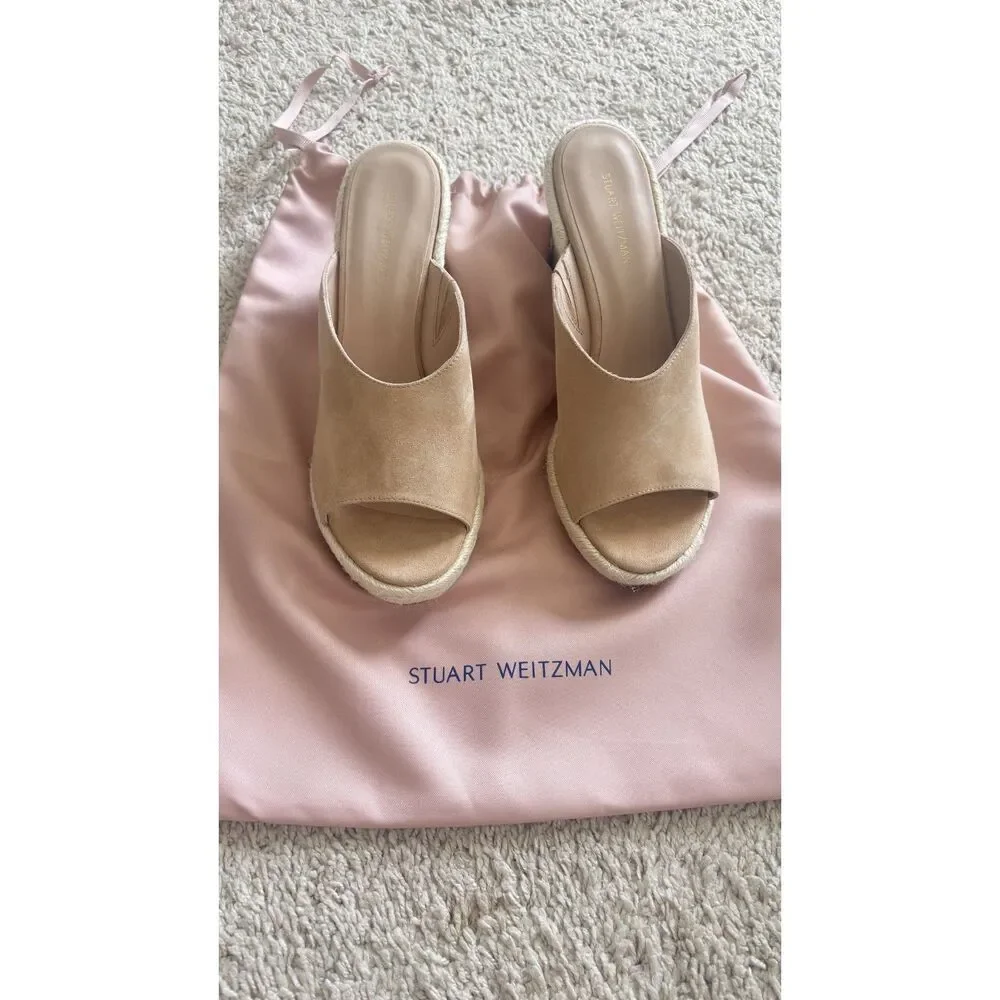 Stuart Weitzman Marabella Wedge Sandals Beige Suede Size 7.5 NEW