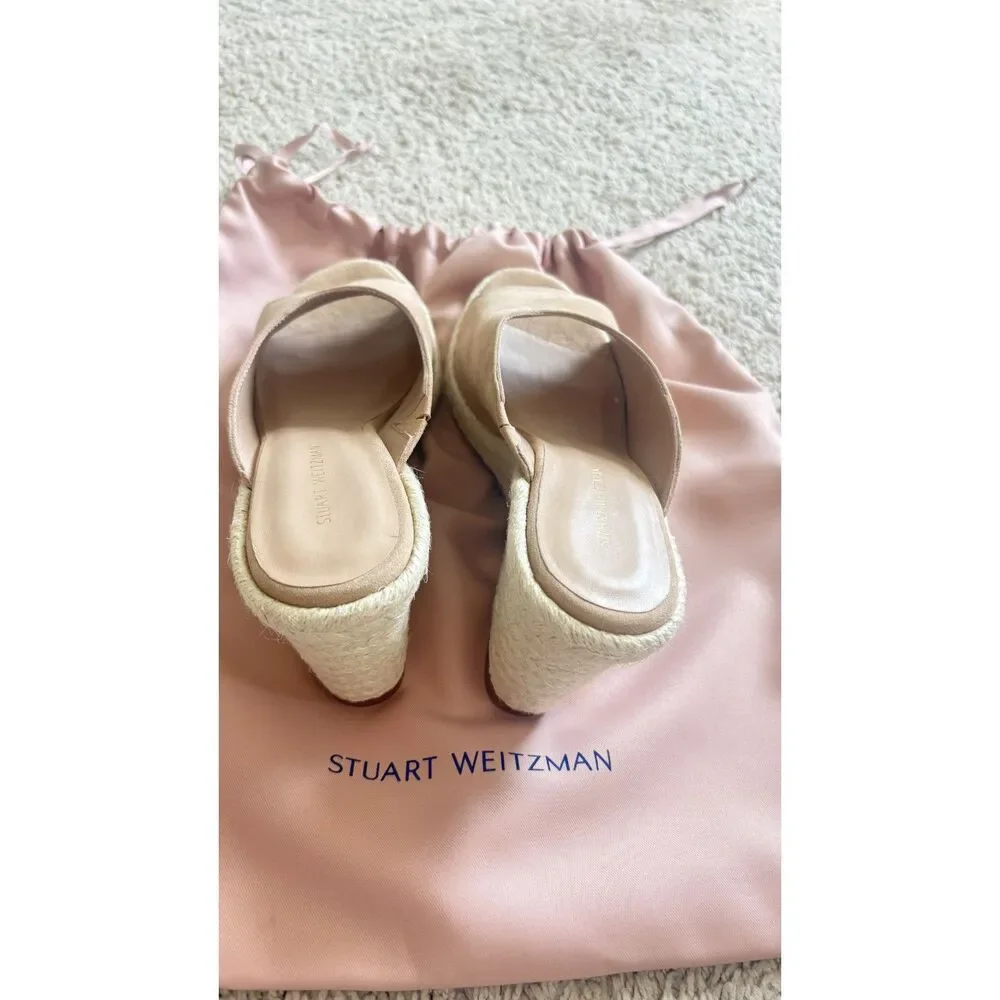 Stuart Weitzman Marabella Wedge Sandals Beige Suede Size 7.5 NEW
