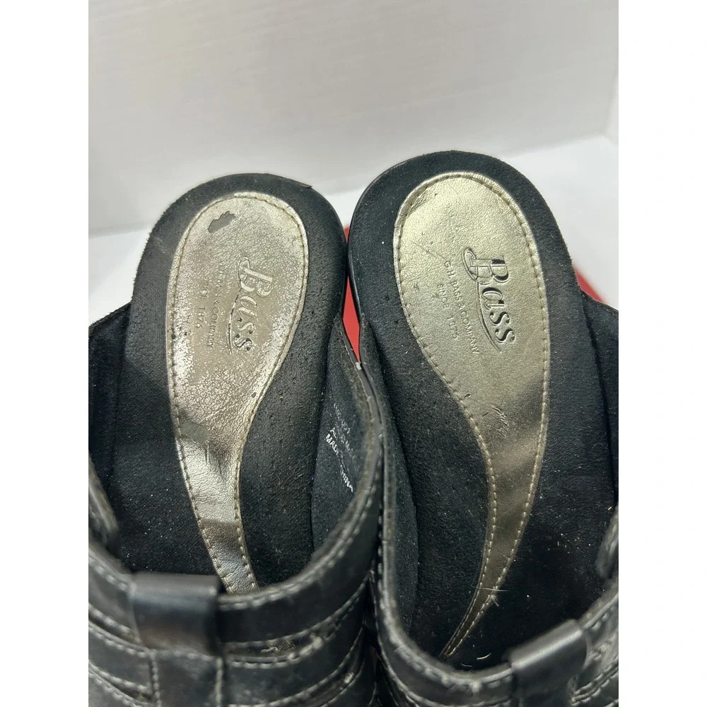 G.H. Bass Milly Caged Wedge Sandals 5.5M Black Contrast Stitch Comfort Classic