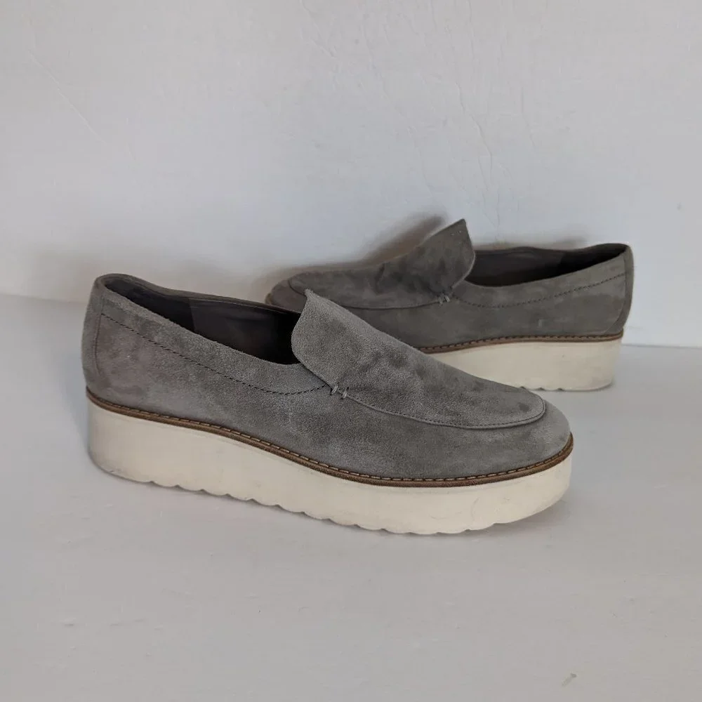 Vince Zeta Platform Suede Grey‎ Loafer Slip On Shoes