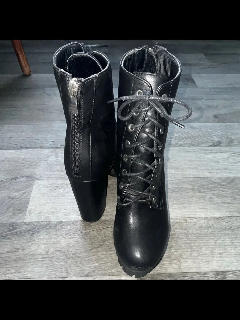 Charlotte Russe Black Platform Lace-Up Ankle Boots