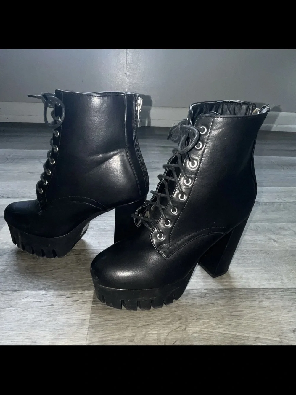 Charlotte Russe Black Platform Lace-Up Ankle Boots