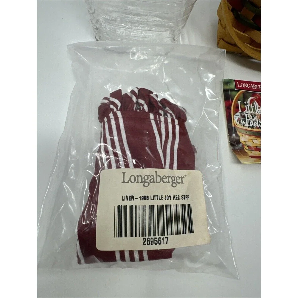 Longaberger 1998 Little Joy Basket Set - Berry Red Stripe + Protector
