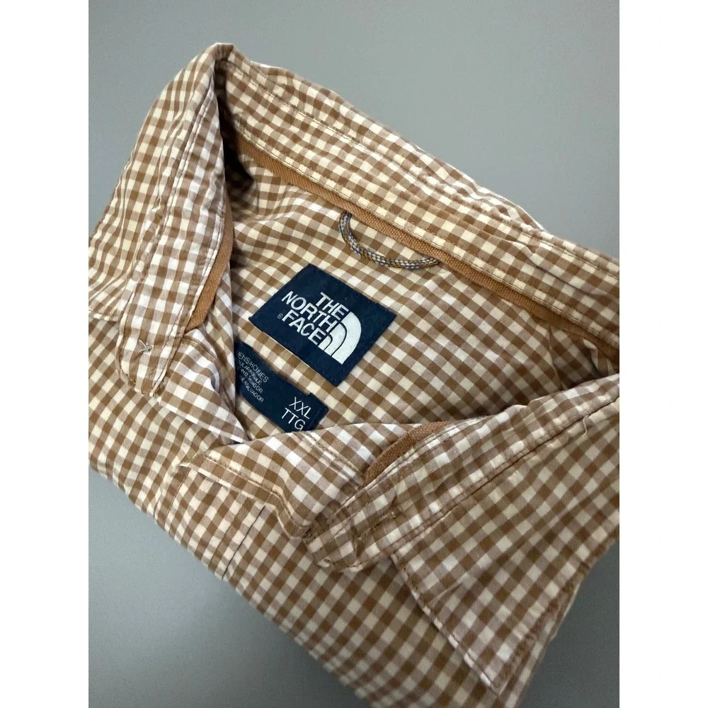 The North Face Mens XXL Gingham Button Down Shirt Brown White Long Sleeve
