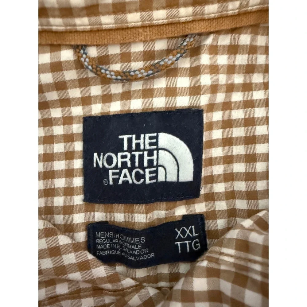 The North Face Mens XXL Gingham Button Down Shirt Brown White Long Sleeve