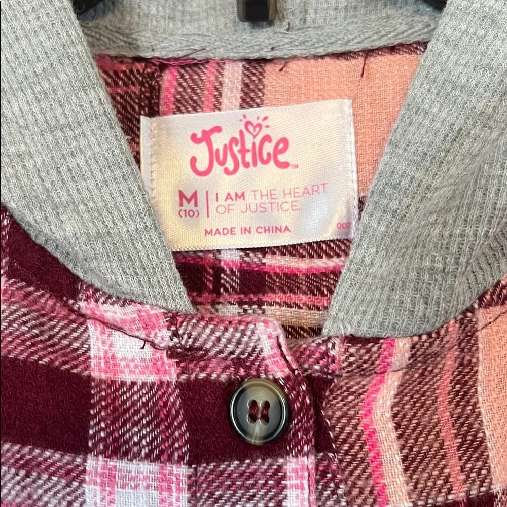 Justice Plaid Button Down Shirt - Pink and Burgundy