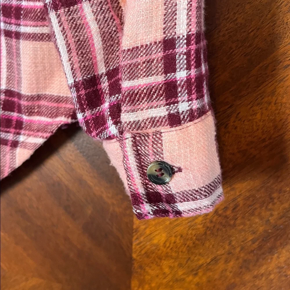 Justice Plaid Button Down Shirt - Pink and Burgundy