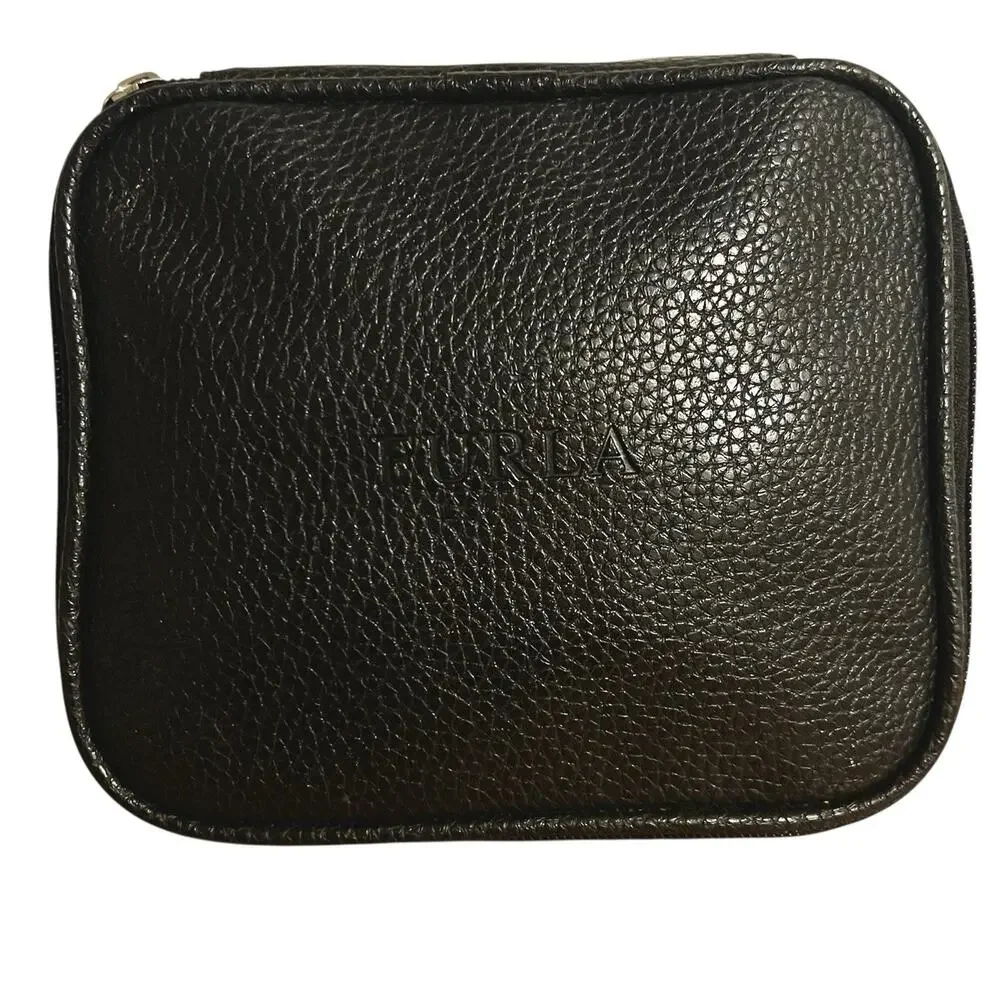 Furla Pebbled Leather Black Zip Bag Turkish Airlines First Class Travel Pouch