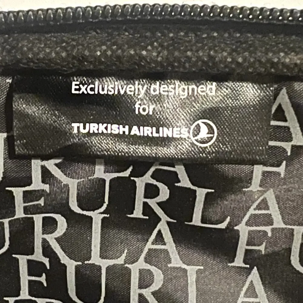 Furla Pebbled Leather Black Zip Bag Turkish Airlines First Class Travel Pouch