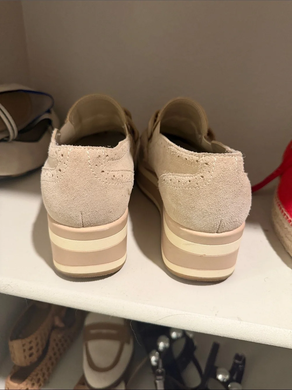 Dolce vita Neutral Beige Suede Platform Slip-On Loafers with Chain Detail