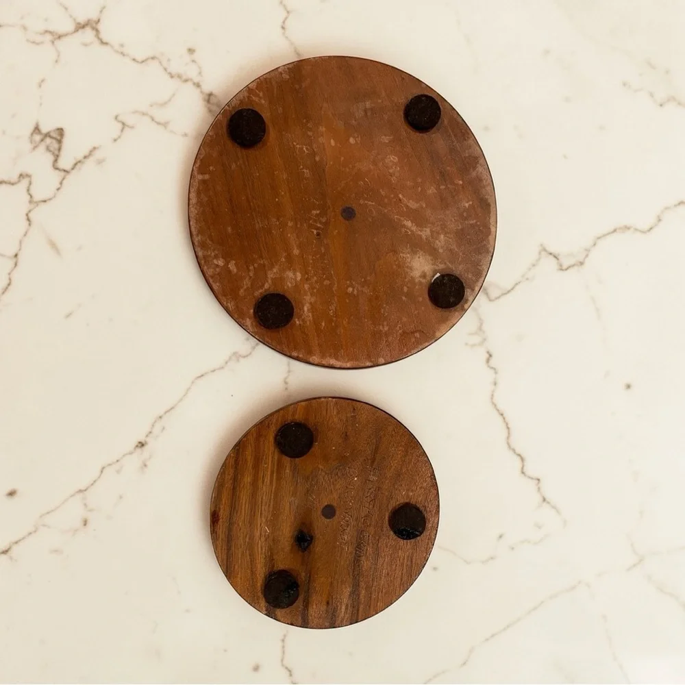 VTG Set Of 2 Hand Crafted Solid Black Walnut Wooden Round Trivets Candle Holder