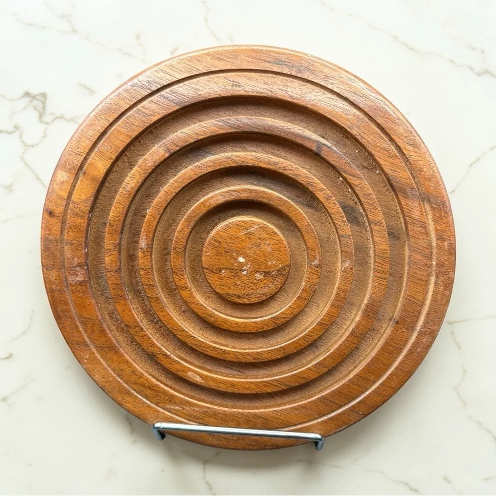 VTG Set Of 2 Hand Crafted Solid Black Walnut Wooden Round Trivets Candle Holder