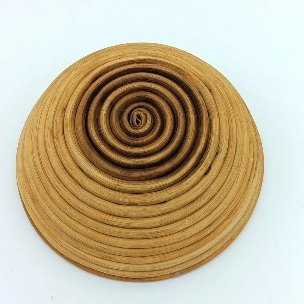 MCM vintage coiled cane bowl 8in