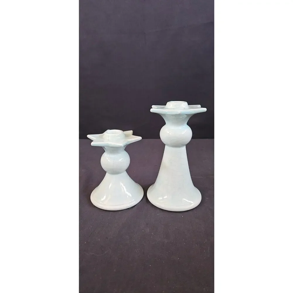 Vintage William KD‎ Star Candle Holders Set of 2 Signed Light Blue