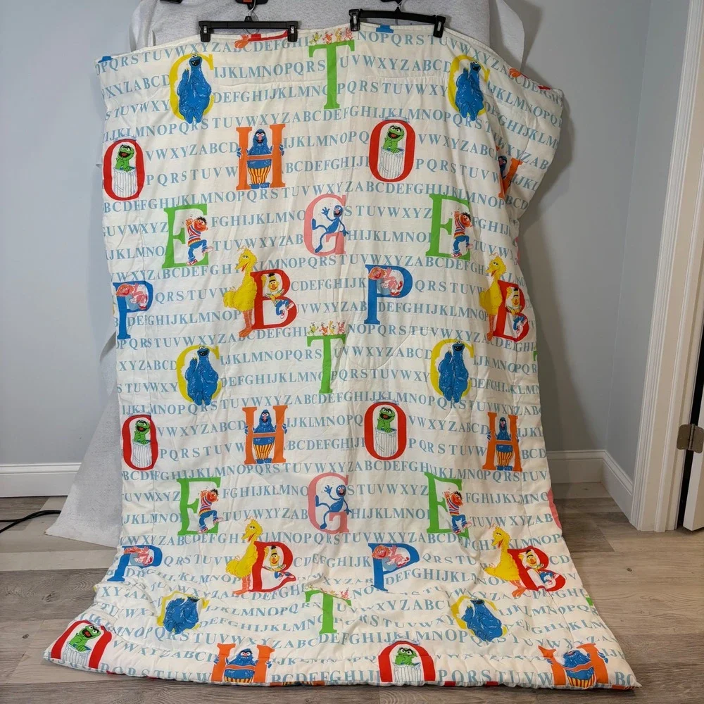 Vintage Sesame Street ABC's Alphabet Letters Comforter Twin Blanket Big Bird
