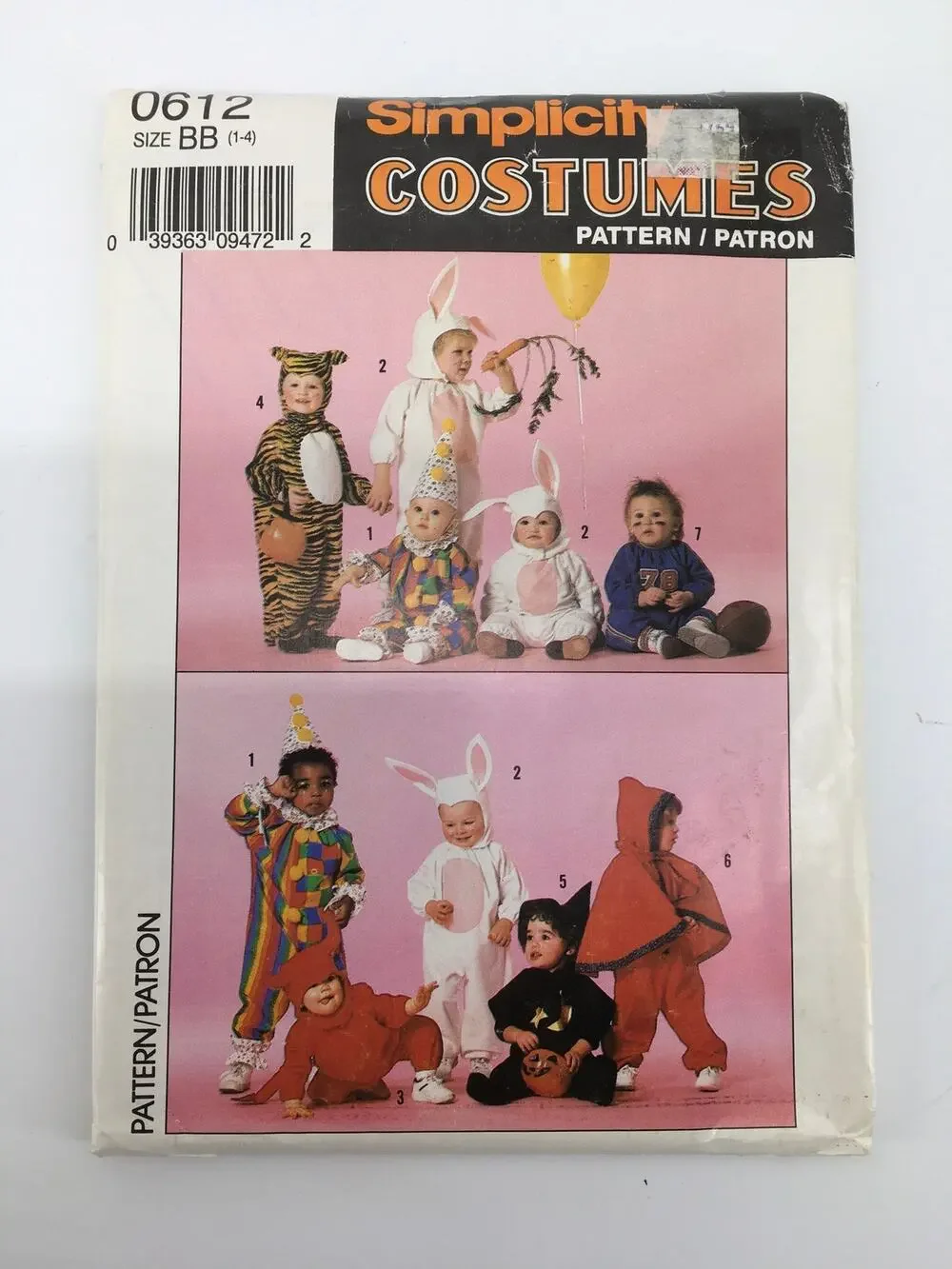 Simplicity Sewing Pattern 0612 Toddler Costume  Bunny Clown Devil 1-4 yr UNCUT
