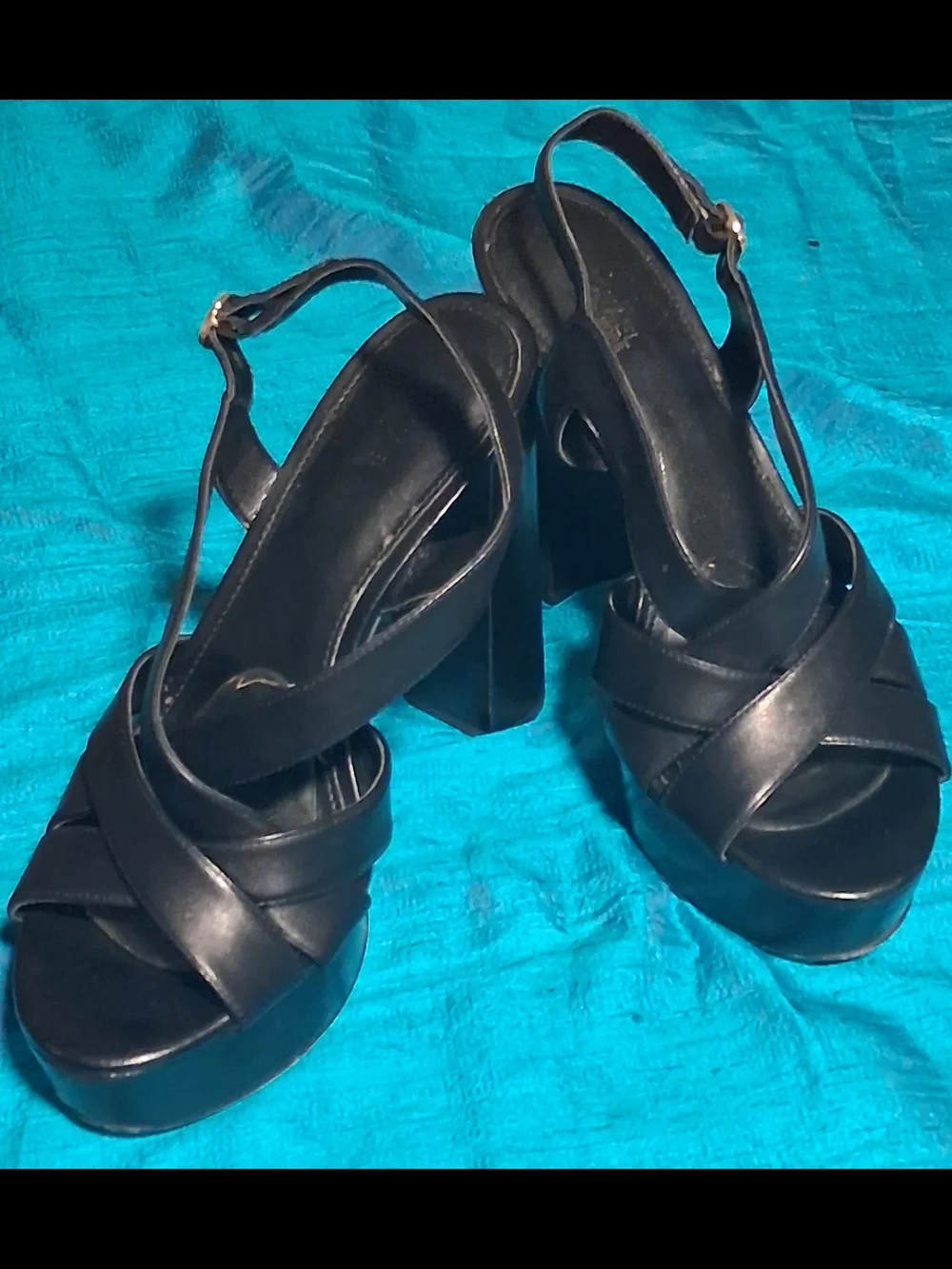 Michael Kors Black Leather Platform Crisscross Slingback Sandals with Buckle