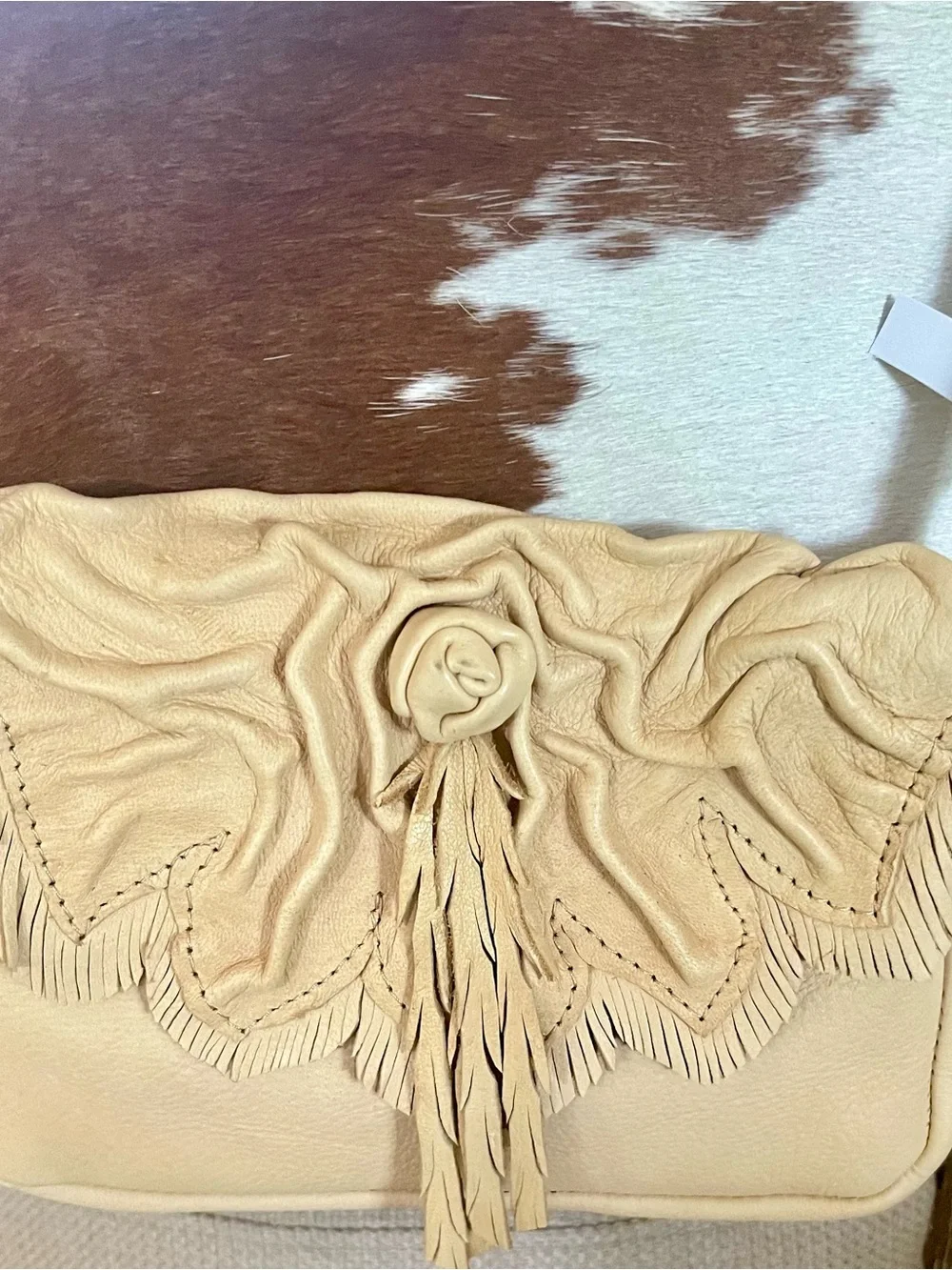 Camel Cross Body Deer Leather with Rosette.