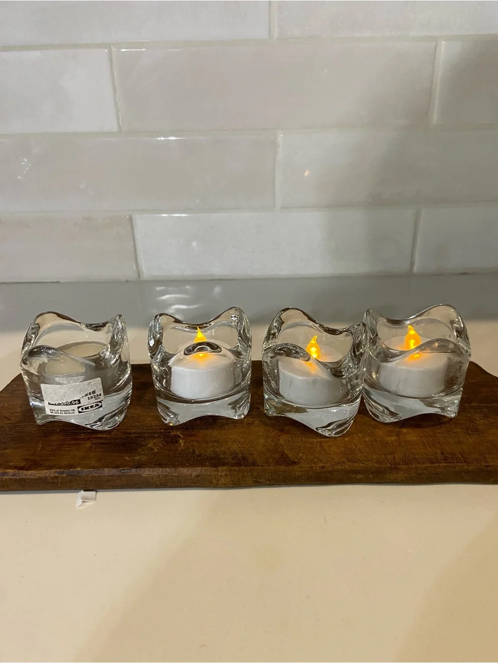 IKEA Clear Glass Tea Light Holders with Wavy Square Design - Clear