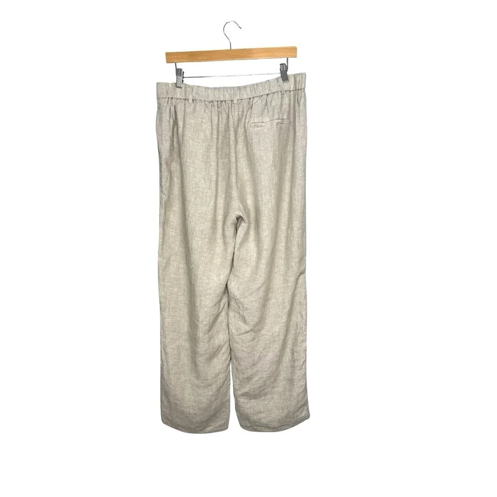 Quince European Linen Flax Trousers Women's  Size 12 Wide Leg Pleated Beige NWT