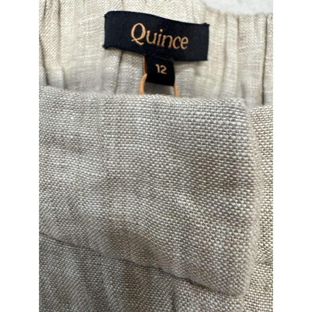 Quince European Linen Flax Trousers Women's  Size 12 Wide Leg Pleated Beige NWT