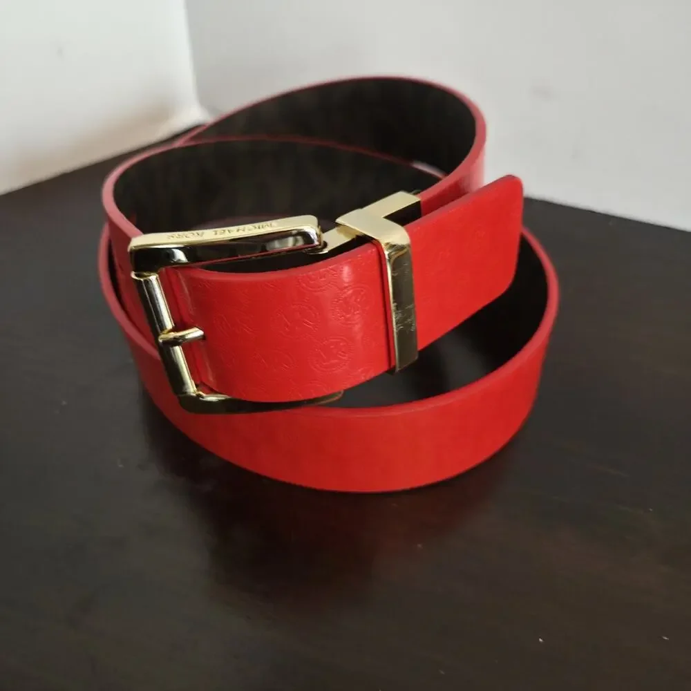 Michael Kors Reversible Belt Brown Red & Gold Leather Gold Buckle.l 36