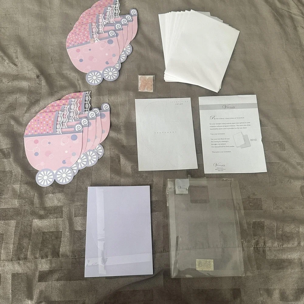 VTG Vivian Claire Baby Shower Invitations‎ Set Of 10 Pink Carriage Girl Cards