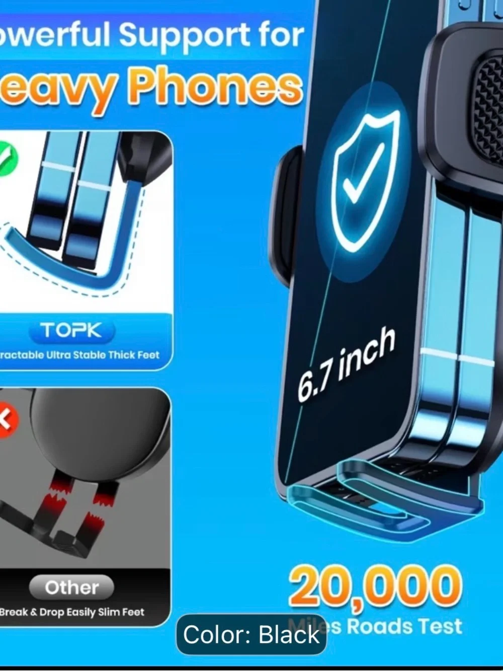 Black Car Vent Phone Holder - Secure Mount for Smartphones