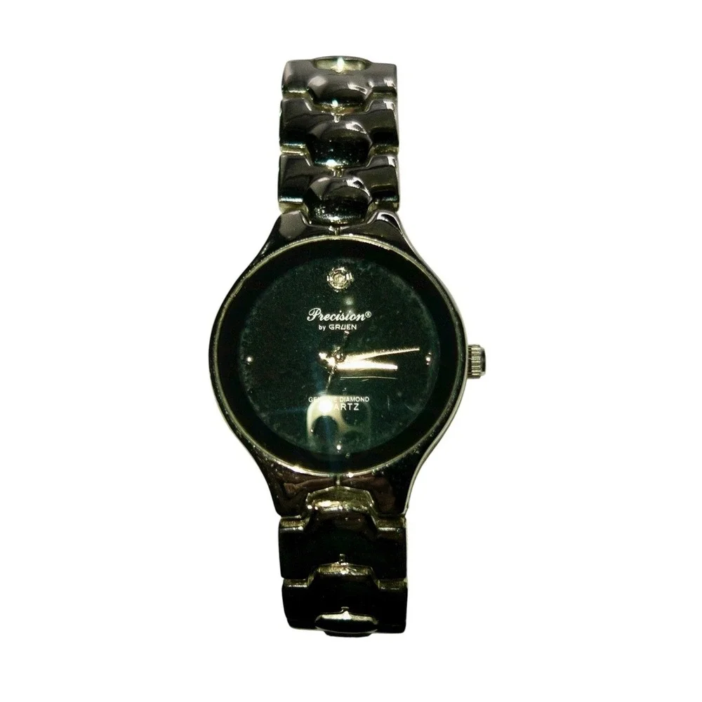 Gruen Precision‎ Genuine Diamond Womens 27MM Watch Black & Steel