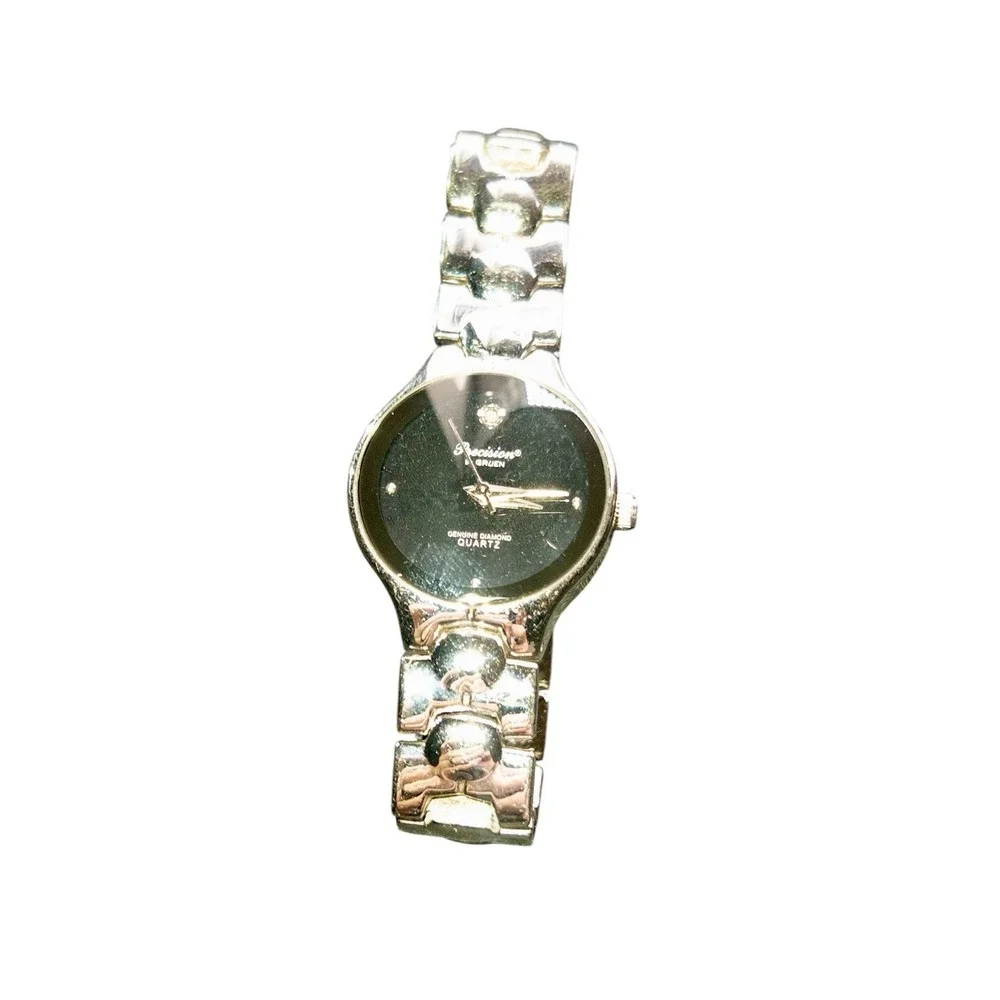 Gruen Precision‎ Genuine Diamond Womens 27MM Watch Black & Steel