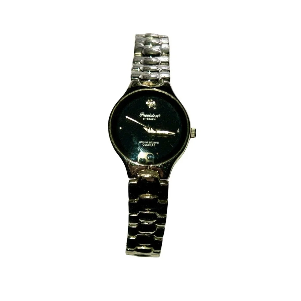 Gruen Precision‎ Genuine Diamond Womens 27MM Watch Black & Steel