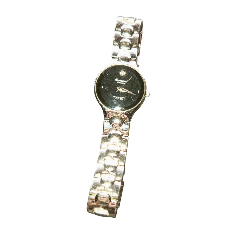 Gruen Precision‎ Genuine Diamond Womens 27MM Watch Black & Steel