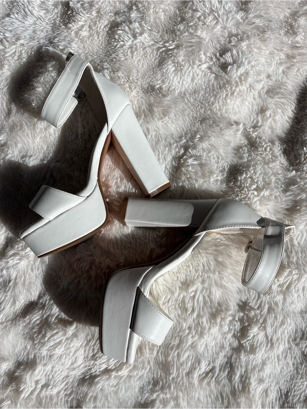 White Platform Block Heel Sandals with Ankle Strap