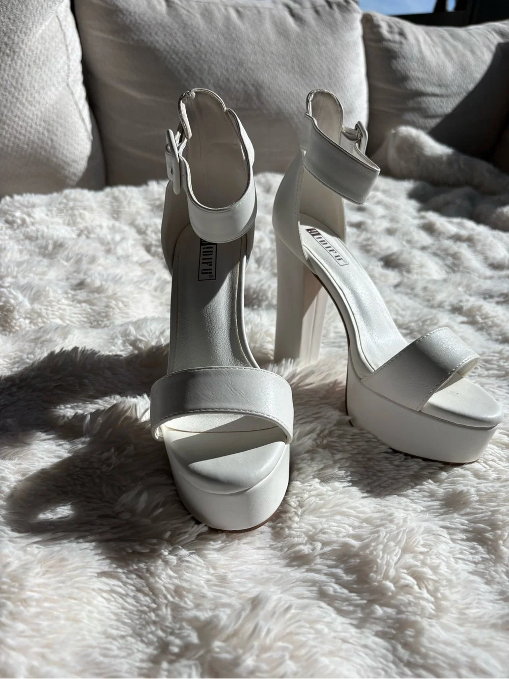 White Platform Block Heel Sandals with Ankle Strap