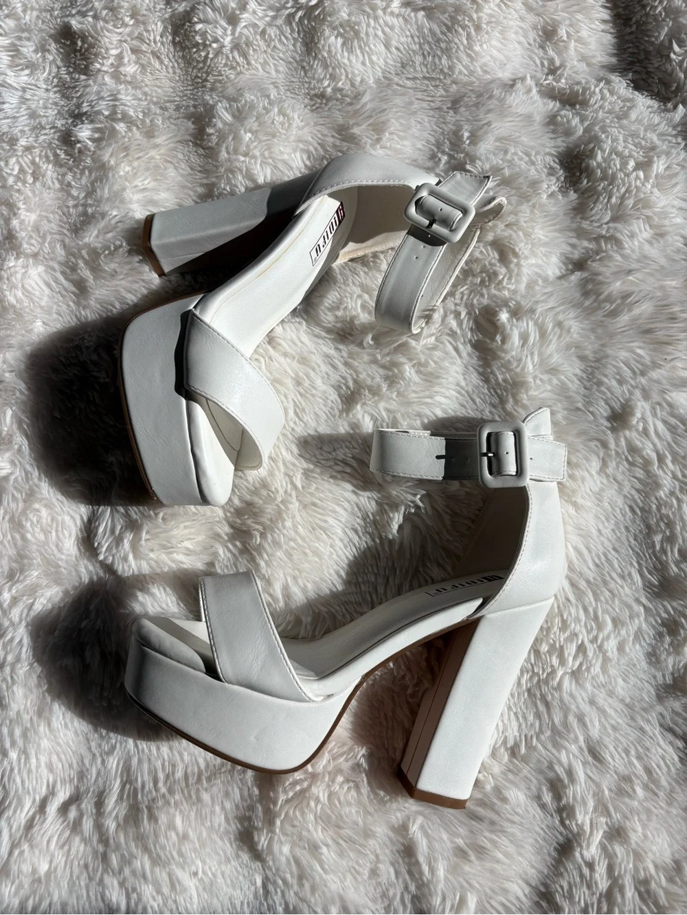 White Platform Block Heel Sandals with Ankle Strap